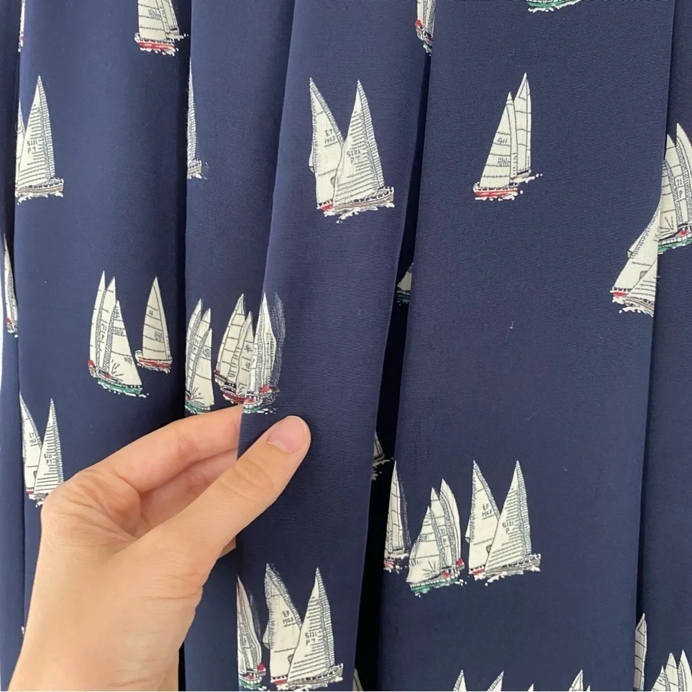J.G. Hook Womens Midi Skirt 29” W Navy White Sailboat Pleated Nautical Pockets * - Picture 8 of 16